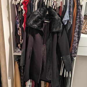 Rudsak black jacket with removable fur collar and leather details